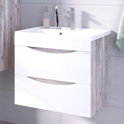 Grossman Тумба под раковину Талис 60 подвесная бетон пайн/белая – фотография-3